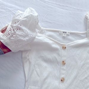 MINE - puff sleeve top with eyelet lacing sleeves and soft waffle shirt fabric